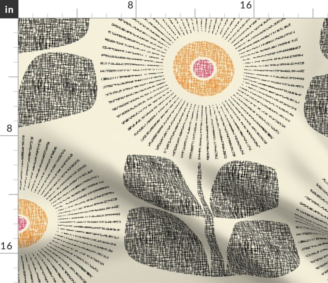 Mid Century Modern Retro Floral Large Scale Neutral Cream Custom Printed Fabric by Spoonflower Various Fabrics by the Yard or Fat Quarter